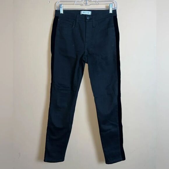 Madewell Black Velvet Tuxedo Stripe 9” High Rise Skinny Jeans Size 26 NWOT - Picture 2 of 12